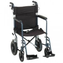 "Lightweight Transport Chair with 12"" Rear Wheel, Blue"
